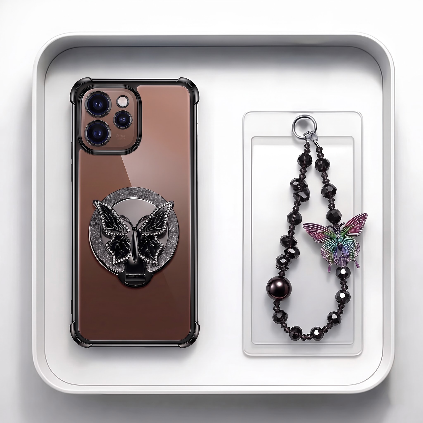 Oppo Reno 15 Pro Mini 5G Transparent Airbag Butterfly Stand Case with Charm Strap