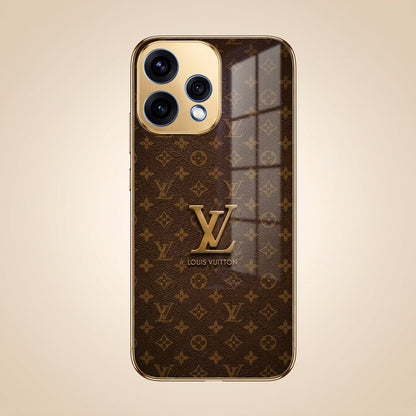 Oppo Reno 15 5G LV Brown Monogram Gold Electroplated Glass Phone Back Case