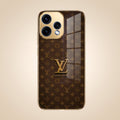 Oppo Reno 15 5G LV Brown Monogram Gold Electroplated Glass Phone Back Case