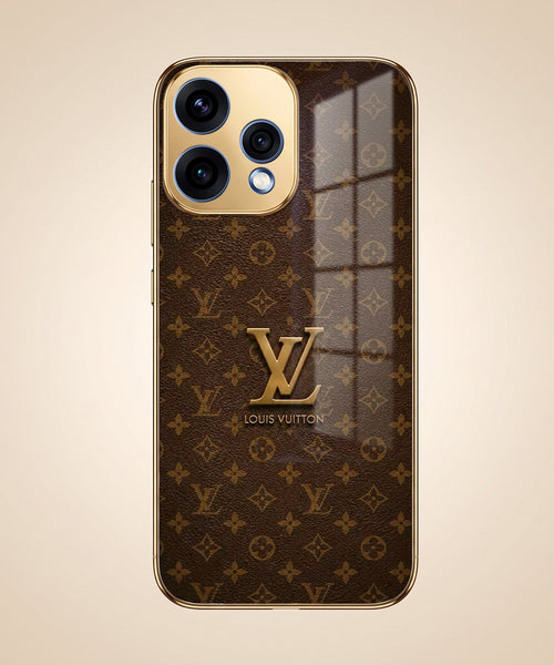 Oppo Reno 15 5G LV Brown Monogram Gold Electroplated Glass Phone Back Case