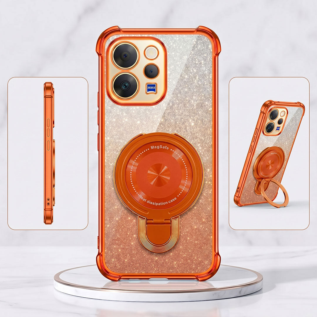 Vivo V70 5G Invincible Bracket Ring Stand Shimmer Airbag Cosmic Orange Case