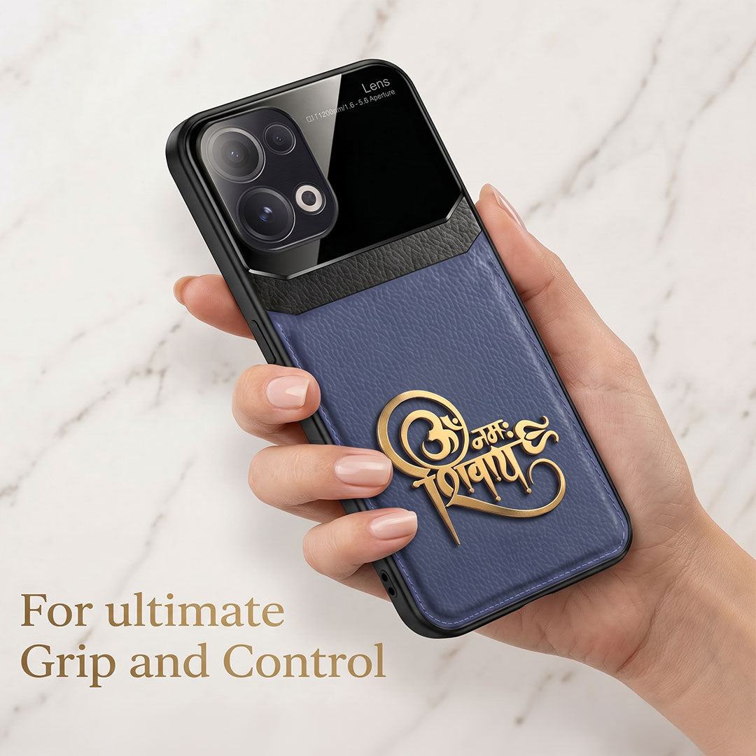Oppo Reno13 5G Om Namah Shivay 3D Gold Metal Leather Back Case