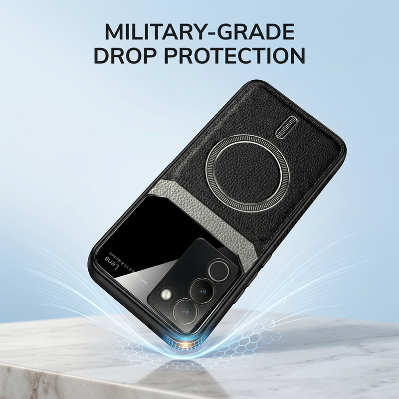Vivo Y200 5G Premium Magsafe Magnetic Leather Lens Protective Case
