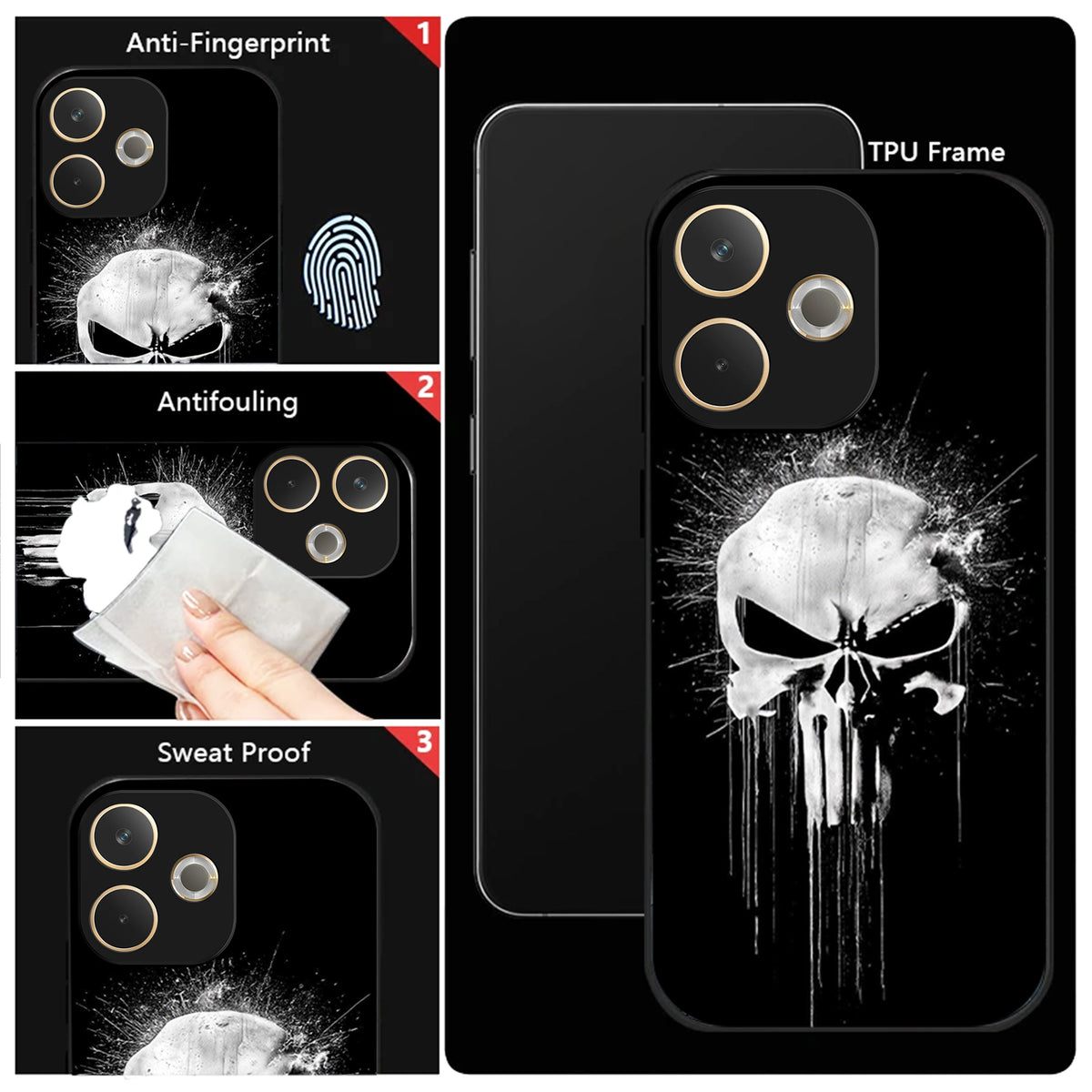 Oppo A5 Pro 5G Premium Acrylic Shockproof Glass Back Case (Punisher Skull)