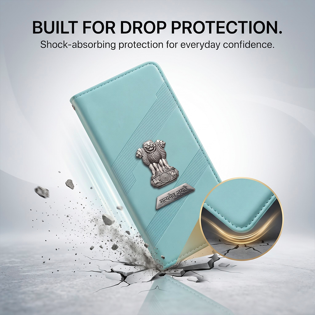 Oppo Reno 13 5G Metal Satyamev Jayate 2-in-1 Emblem Magnetic Flip Wallet Case