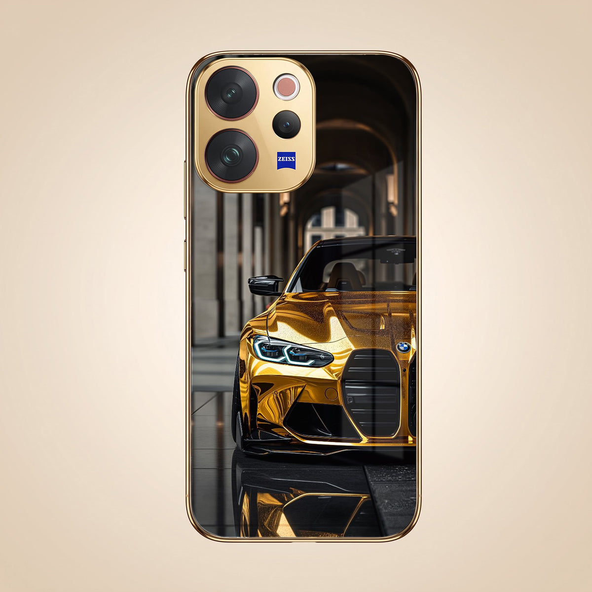 Vivo V70 5G Golden BMW Gold Electroplated Glass Phone Back Case