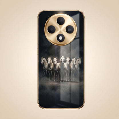 Oppo F27 Pro+ 5G Running Horses Gold Electroplated Glass Phone Back Case