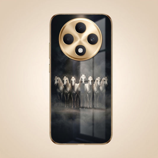 Oppo F27 5G Running Horses Gold Electroplated Glass Phone Back Case