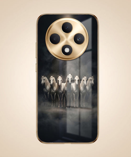 Oppo F27 Pro+ 5G Running Horses Gold Electroplated Glass Phone Back Case
