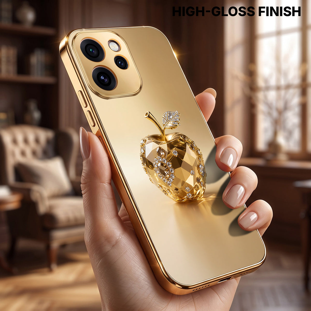 Oppo Reno 15 Pro Mini 5G Golden Apple Gold Electroplated Glass Phone Back Case