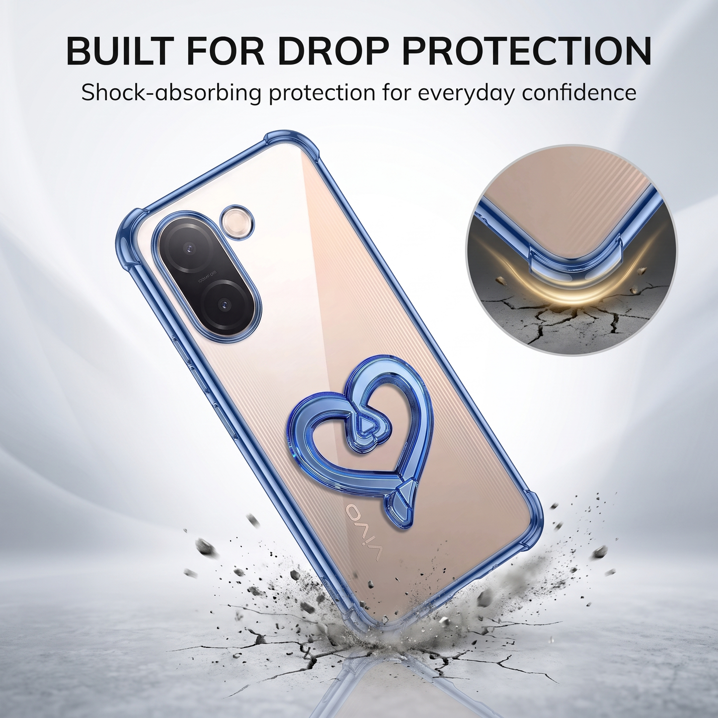 Vivo V60e 5G Premium Heart Transparent Shockproof Airbag Phone Case