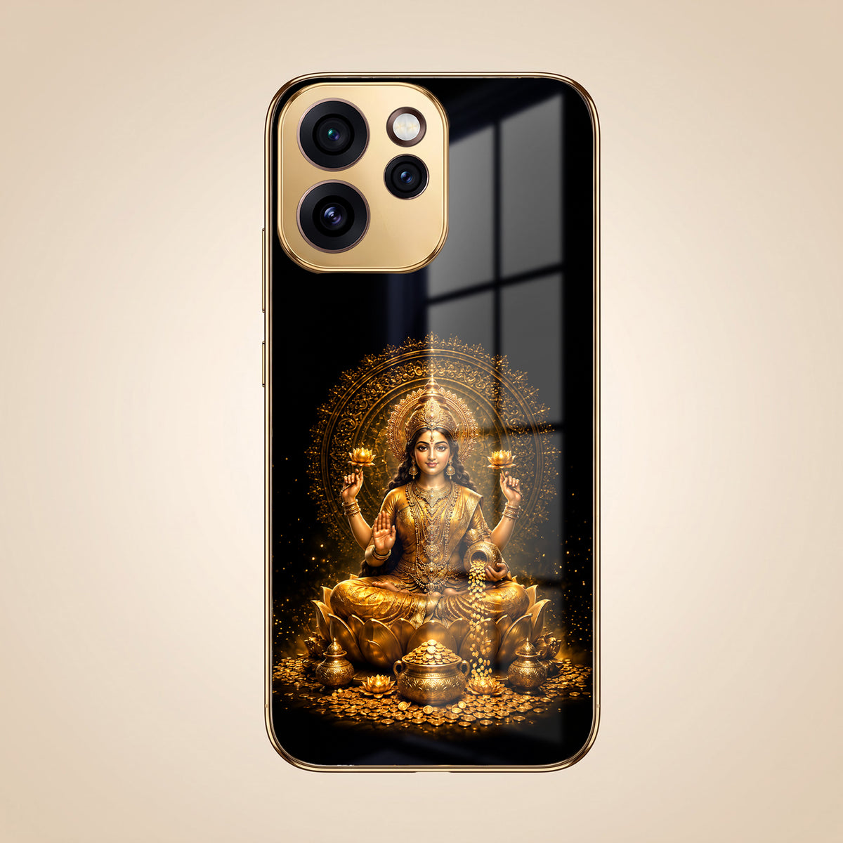 Oppo Reno 15 Pro Mini 5G Lakshmi Sacred Gold Electroplated Glass Phone Back Case