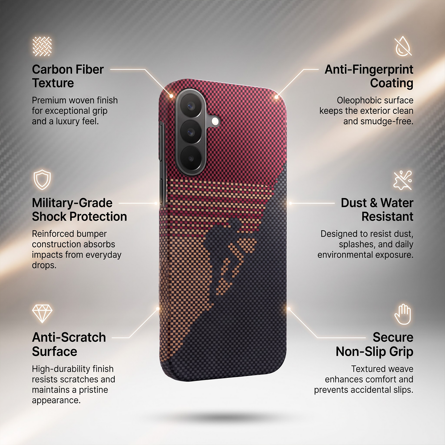 Samsung Galaxy A37 5G Premium Aramid Carbon Fiber Pixel Pattern Phone Case