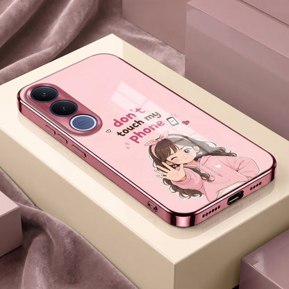 Vivo V70 FE 5G Luxury Anime Girl Pink Electroplated Glass Phone Back Case