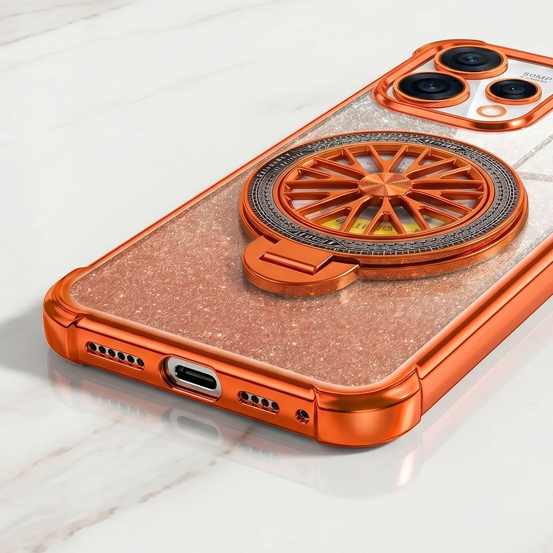 Oppo Reno 15 5G Stress Buster Wheel Rotating Shimmer Airbag Cosmic Orange Case