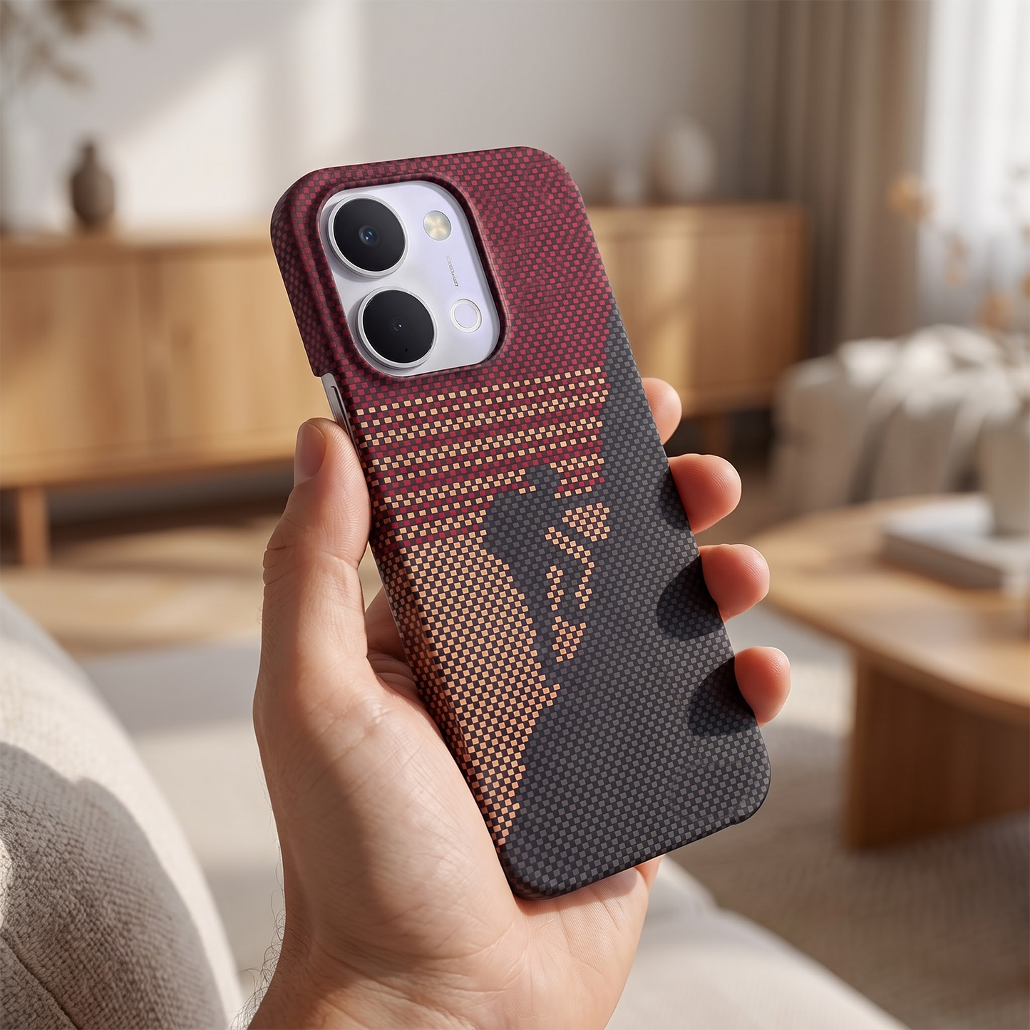 Vivo T5x 5G Premium Aramid Carbon Fiber Pixel Pattern Phone Case