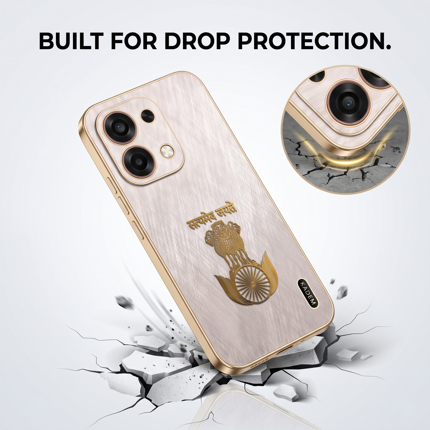 Oppo F31 5G Satyamev Jayate 3D Electroplated Frame Gold Thread Pattern Hard Back Case