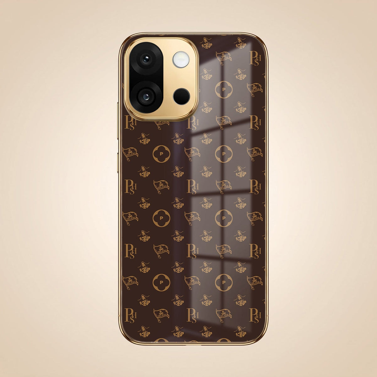 OnePlus 13s 5G Luxury Monogram Brown Gold Electroplated Glass Phone Back Case
