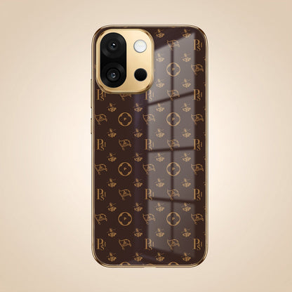 OnePlus 13s 5G Luxury Monogram Brown Gold Electroplated Glass Phone Back Case
