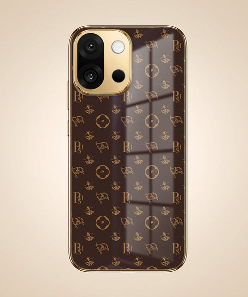 OnePlus 13s 5G Luxury Monogram Brown Gold Electroplated Glass Phone Back Case