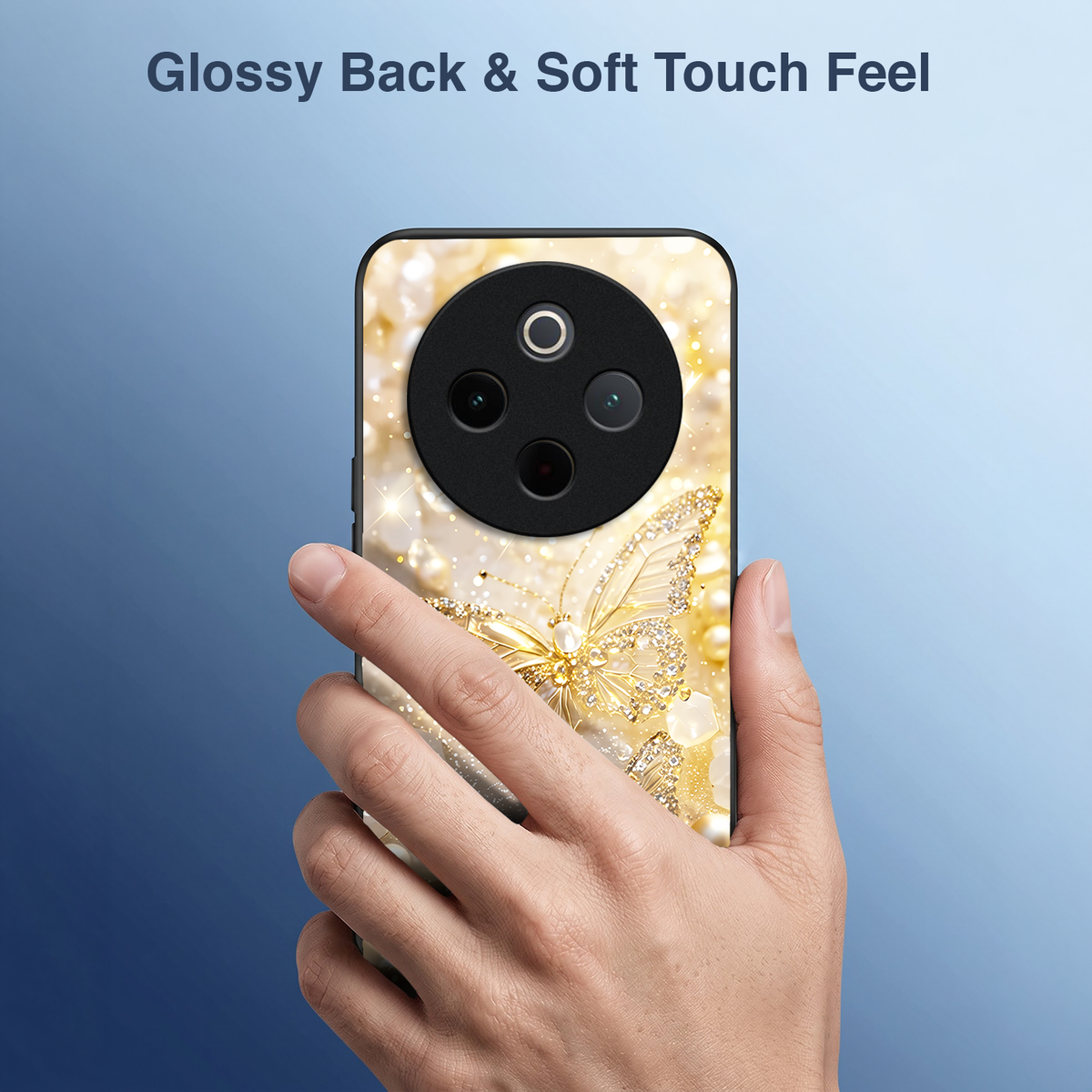 Vivo T4 5G Golden Butterfly Acrylic Glass Back Case
