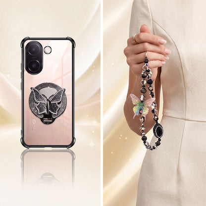 Vivo V60e 5G Transparent Airbag Butterfly Stand Case with Charm Strap