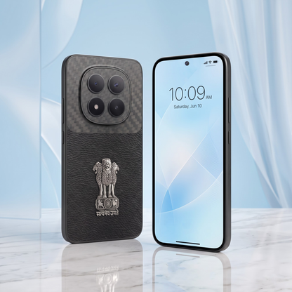 Redmi Note 15 Pro Plus 5G Satyamev Jayate Carbon Fiber Leather Hybrid Phone Case