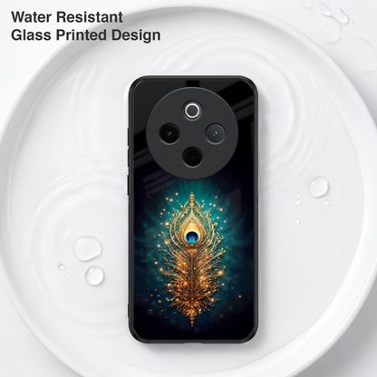 Vivo T4 5G Golden Peacock Feather Acrylic Glass Back Case