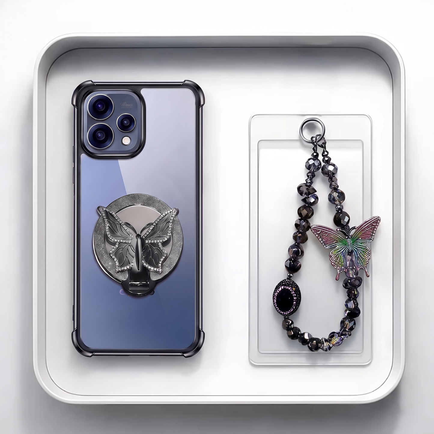 Oppo Reno 15 5G Transparent Airbag Butterfly Stand Case with Charm Strap