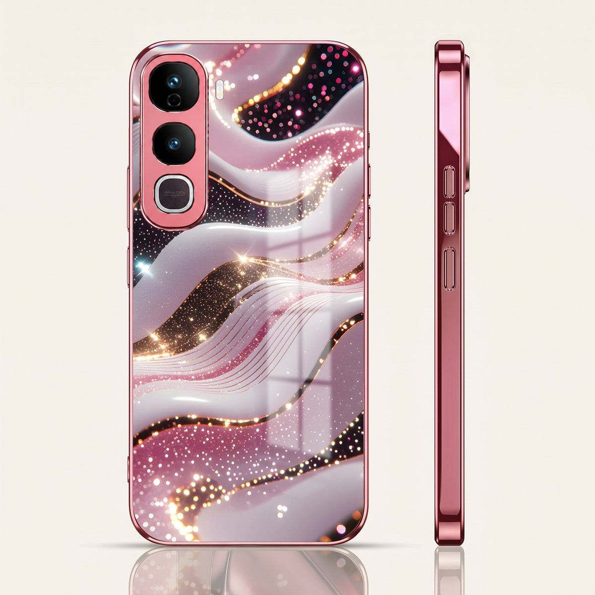 Vivo Y400 Pro 5G Midnight Pearl Wave Pink Electroplated Glass Phone Back Case