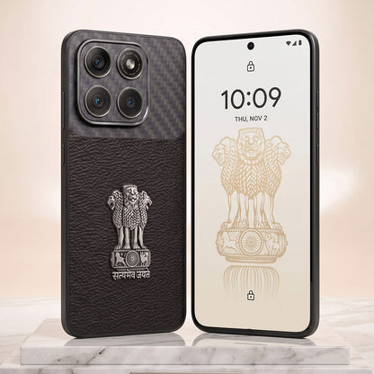 Motorola Edge 70 5G Satyamev Jayate Carbon Fiber Leather Hybrid Phone Case