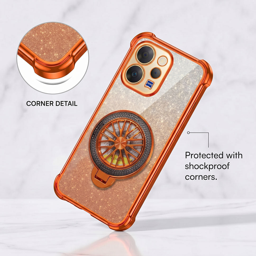 Vivo V70 5G Stress Buster Wheel Rotating Shimmer Airbag Cosmic Orange Case