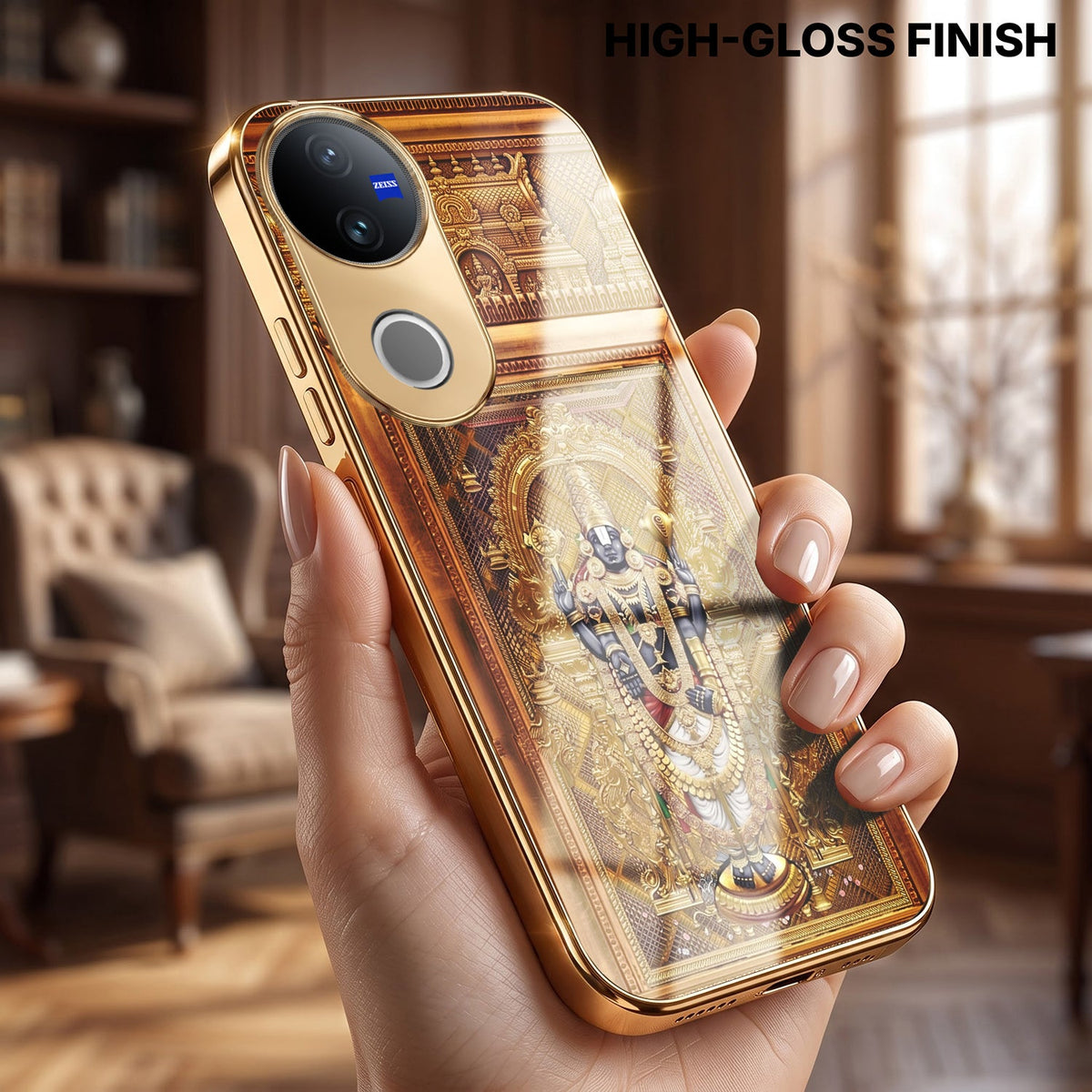 Vivo V50 5G Premium Heritage Gold Electroplated Glass Phone Back Case