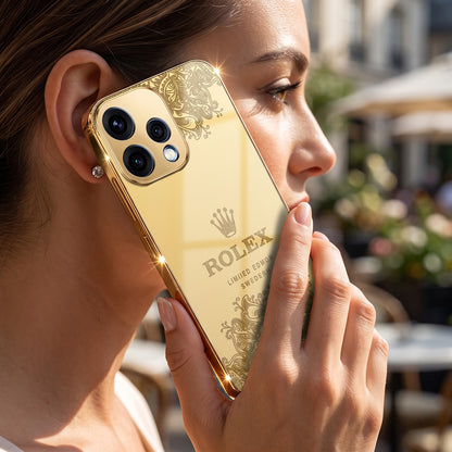 Oppo Reno 15 5G Rolex Crown Gold Electroplated Glass Phone Back Case