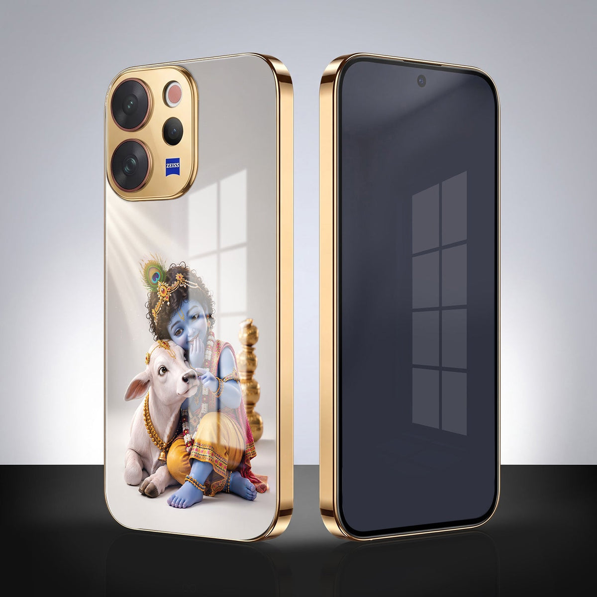 Vivo V70 5G Bal Krishna Blessings Gold Electroplated Glass Phone Back Case