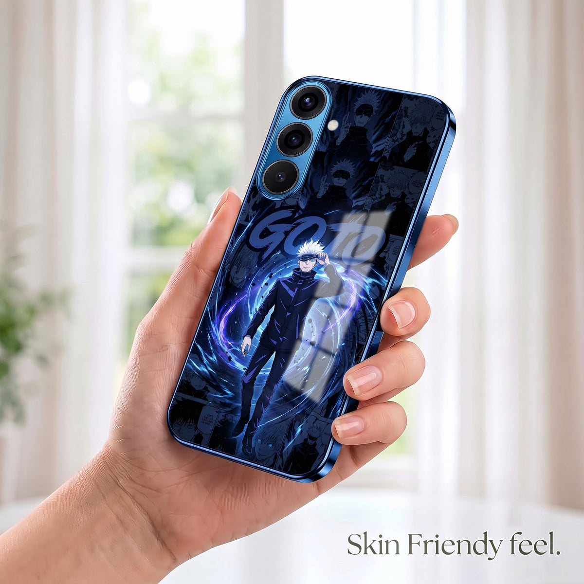 Samsung Galaxy A56 5G Jujutsu Kaisen Blue Electroplated Glass Phone Back Case