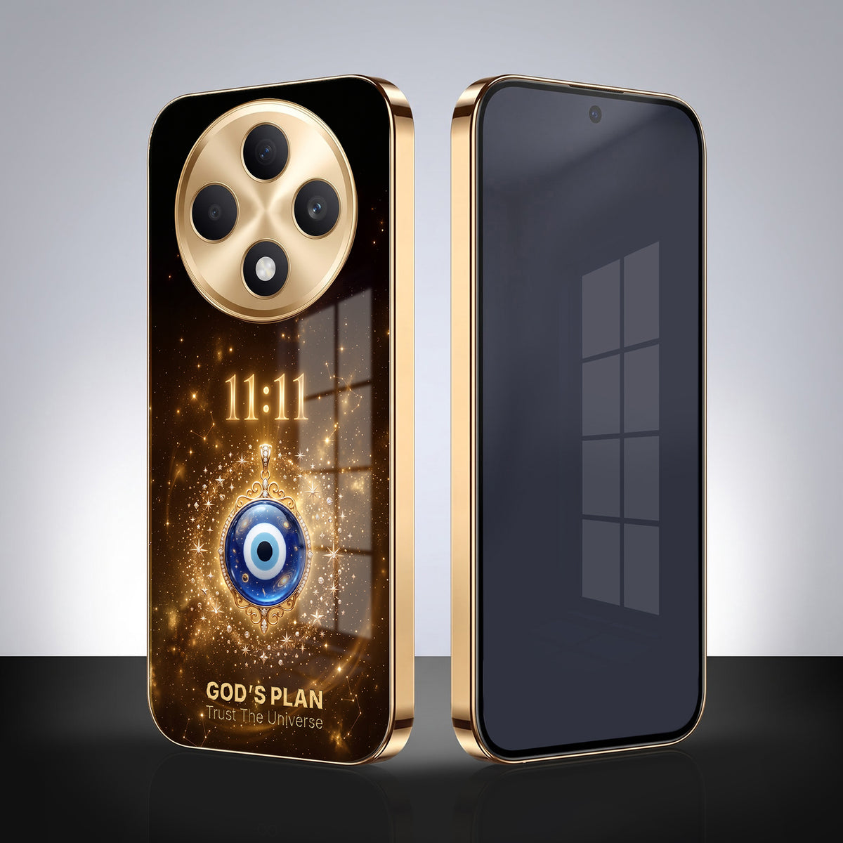 Oppo F27 5G God’s Plan Evil Eye Gold Electroplated Glass Phone Back Case