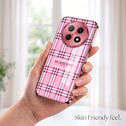 Oppo F29 Pro 5G Burberry Classic Pink Electroplated Glass Phone Back Case