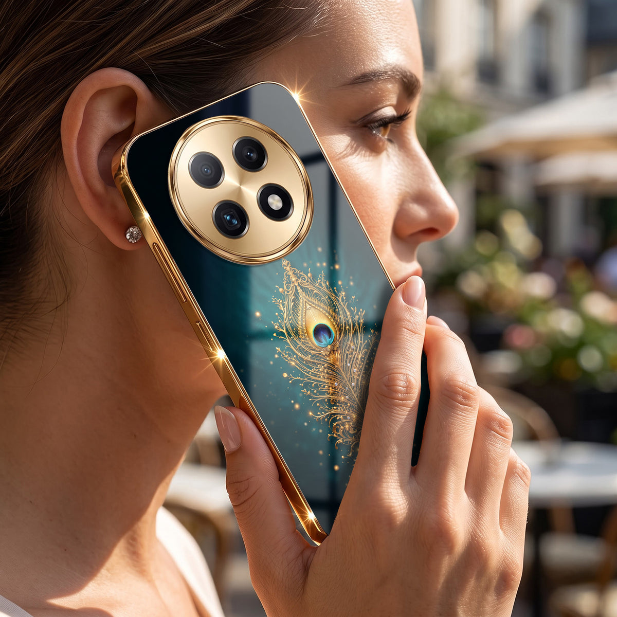 Oppo F29 Pro 5G Golden Peacock Feather Gold Electroplated Glass Phone Back Case
