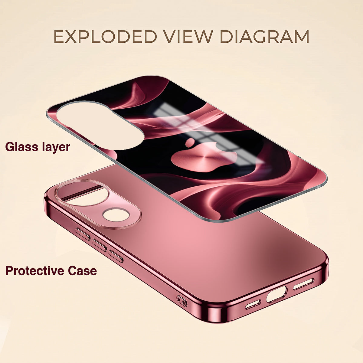 Vivo V50 5G Luxury Wave Pink Electroplated Glass Phone Back Case