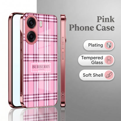 Oppo K14x 5G Burberry Classic Pink Electroplated Glass Phone Back Case