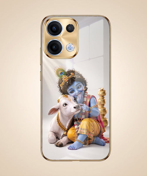 Oppo Reno 13 5G Bal Krishna Blessings Gold Electroplated Glass Phone Back Case