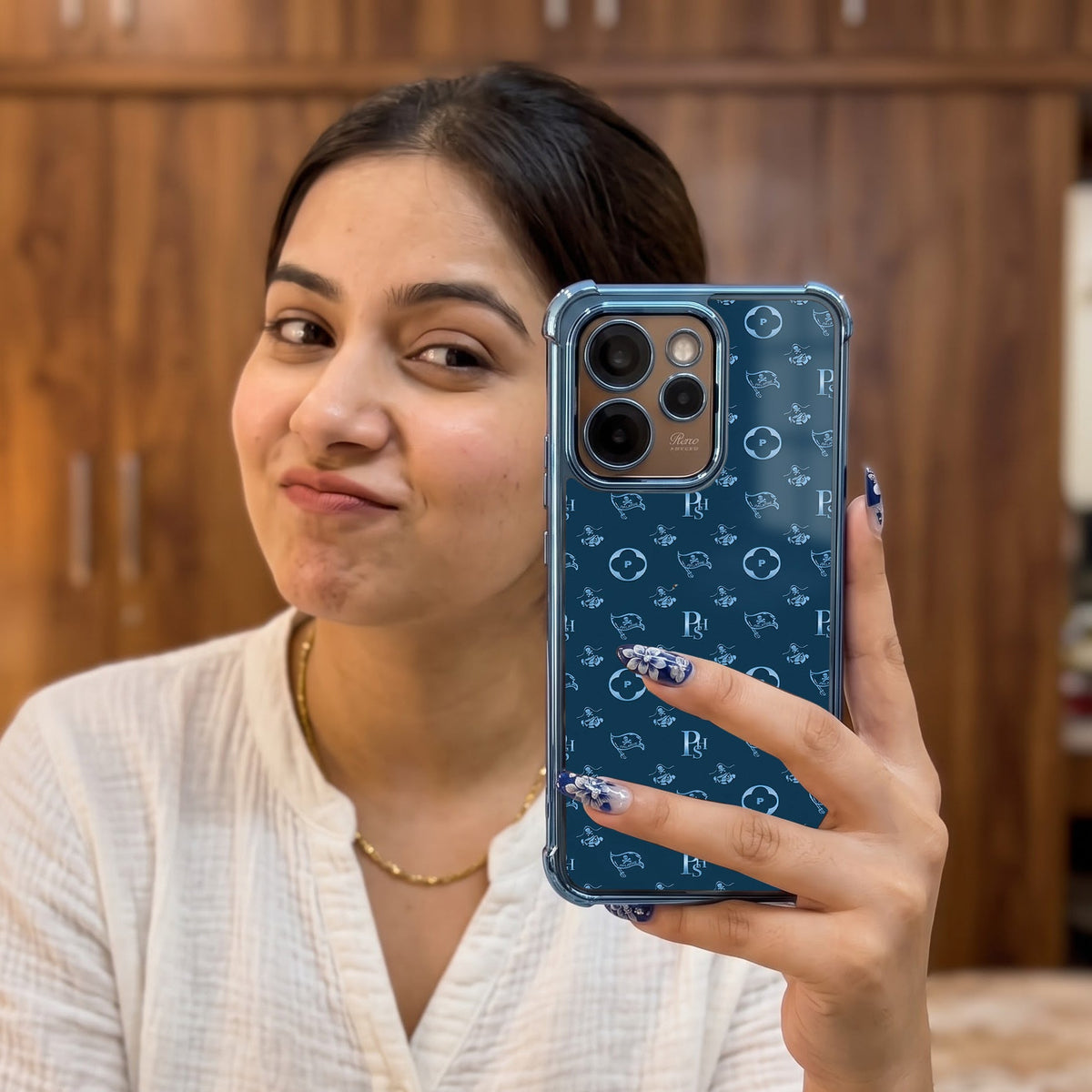 Oppo Reno 15 Pro Mini 5G Luxury Monogram Blue Airbags Printed Back Case