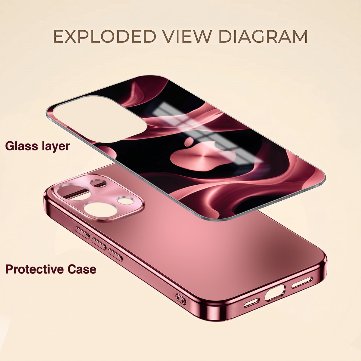 Oppo Reno 13 5G Luxury Wave Pink Electroplated Glass Phone Back Case