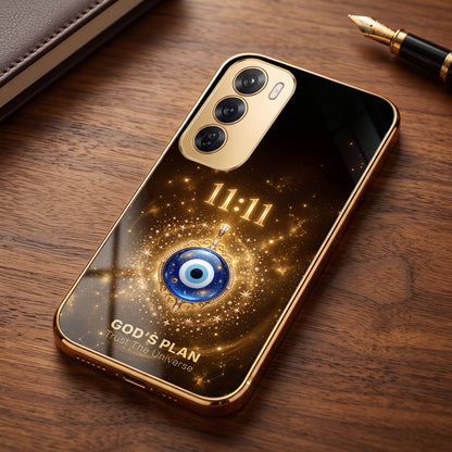 Oppo Reno 12 Pro 5G God’s Plan Evil Eye Gold Electroplated Glass Phone Back Case
