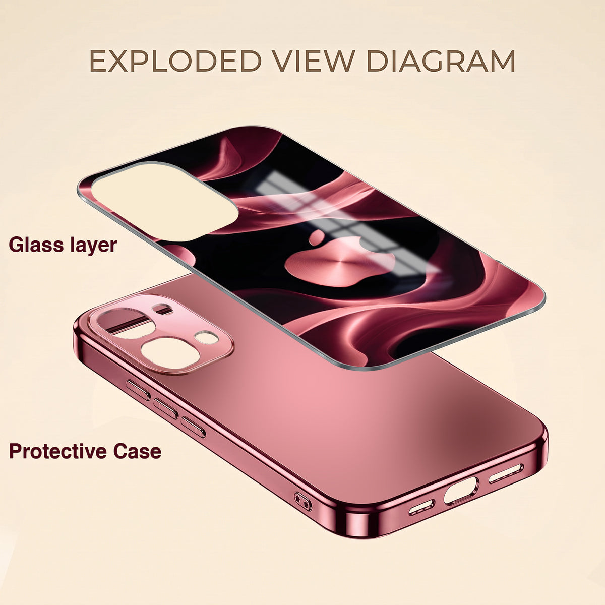 Vivo T5x 5G Luxury Wave Pink Electroplated Glass Phone Back Case
