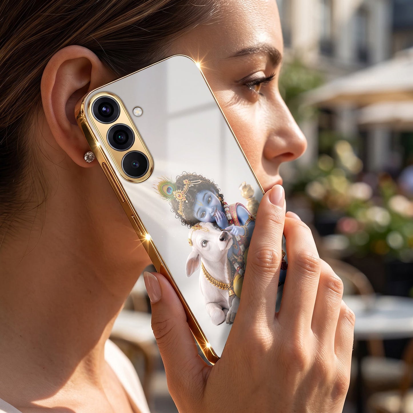 Samsung Galaxy A56 5G Bal Krishna Blessings Gold Electroplated Glass Phone Back Case