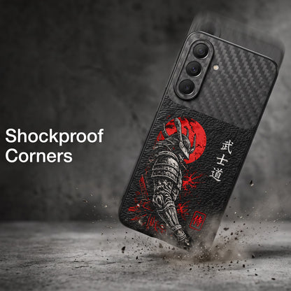 Samsung Galaxy A37 5G Samurai Mask Carbon Fiber Leather Hybrid Back Case