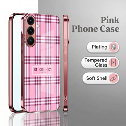 Samsung Galaxy A36 5G Burberry Classic Pink Electroplated Glass Phone Back Case