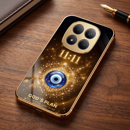 Redmi Note 15 Pro Plus 5G God’s Plan Evil Eye Gold Electroplated Glass Phone Back Case